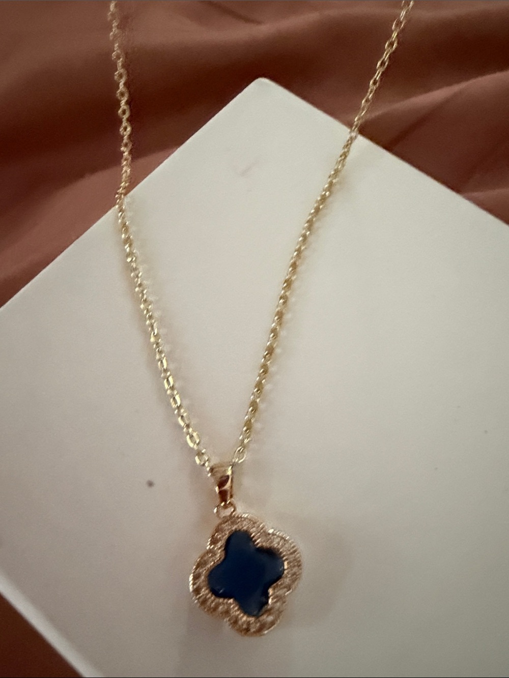 Gold-Tone Blue sapphire colored Flower Pendant Necklace - Women Jewelry